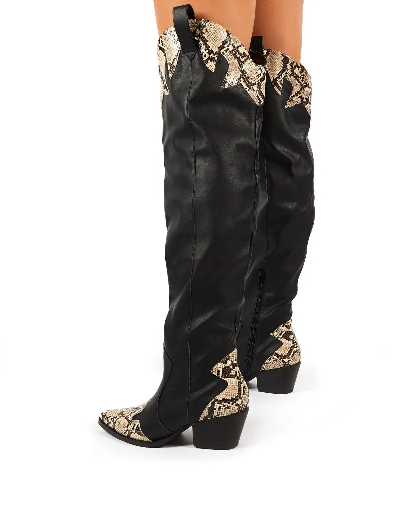 Lasso Black Western BlockHeeled Knee High Boot with Mock Croc sold by Public Desire product image thumbnail 2