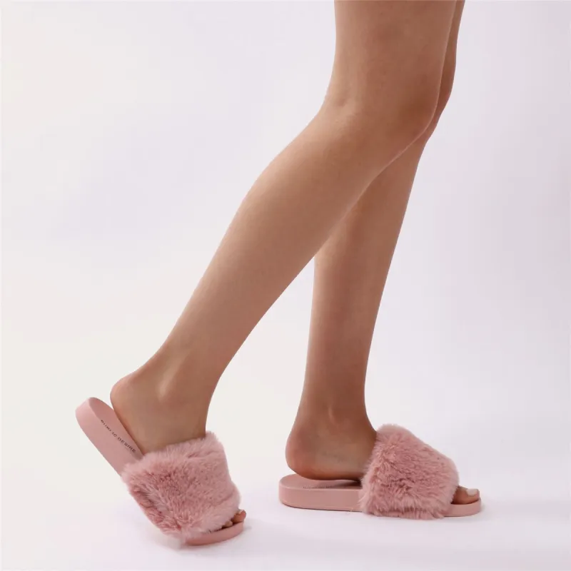 Kabuki Slider in Pink Faux Fur sold by Public Desire
