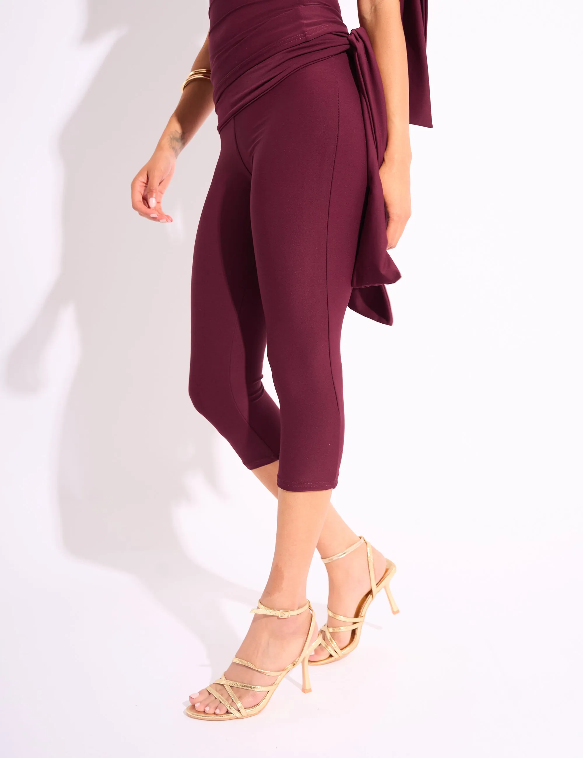 Knot Detail Tie Side Luxe Slinky Capri Pants Burgundy sold by Public Desire product image thumbnail 2