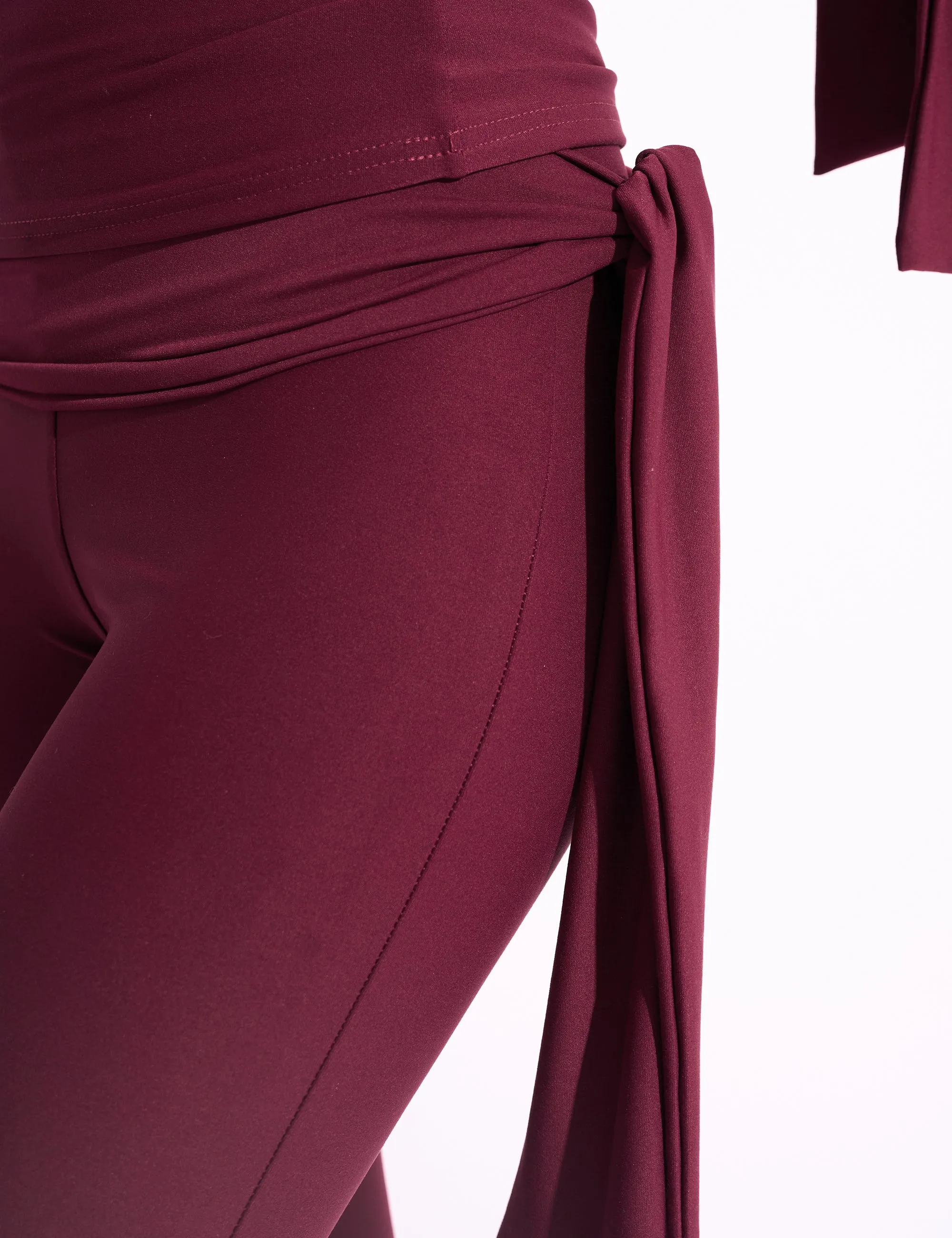 Knot Detail Tie Side Luxe Slinky Capri Pants Burgundy sold by Public Desire product image thumbnail 4