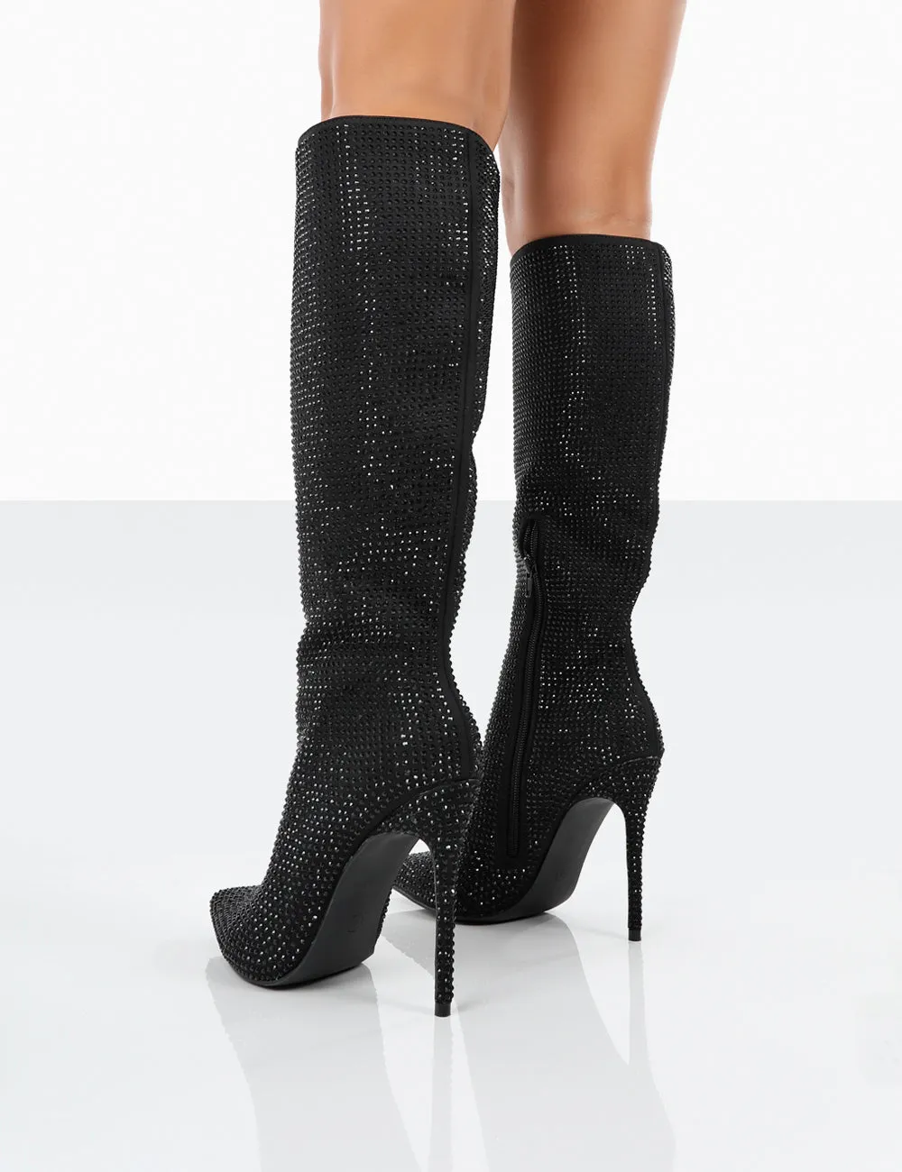Lexi Black Diamantes Pointed Toe Stiletto Knee High Boots sold by Public Desire product image thumbnail 3