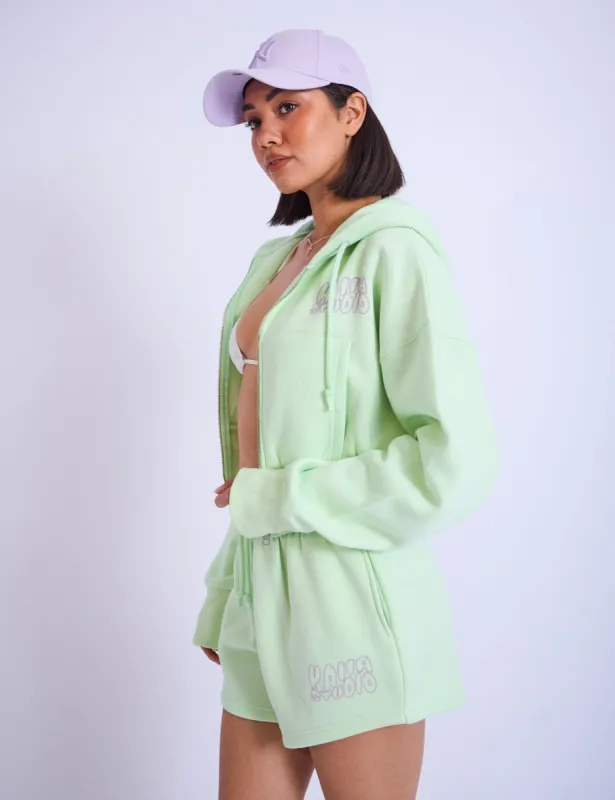 Kaiia Studio Bubble Logo Cropped Zip Up Hoodie Lime & Lilac sold by Public Desire