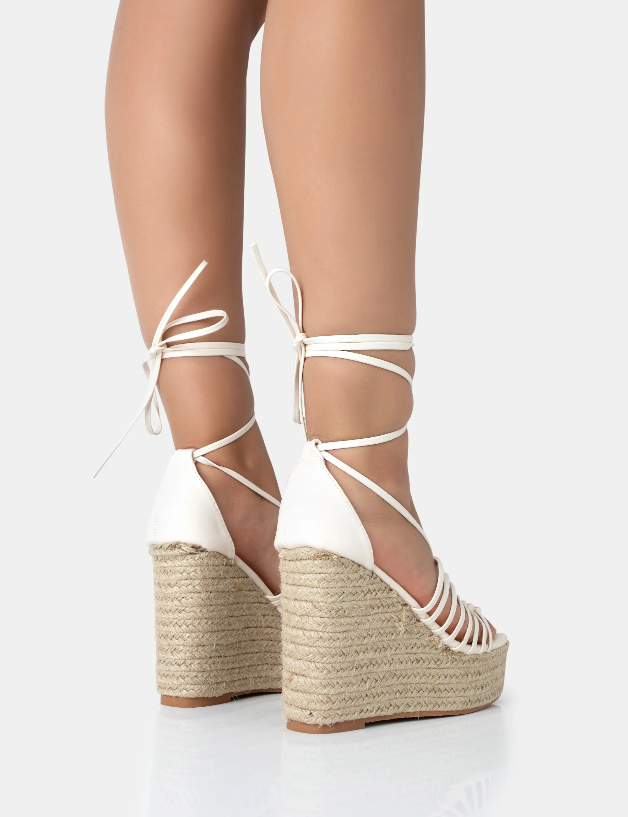 Reece Wide Fit Ecru Pu Knot Strap Lace Up Raffia Wedge Heels sold by Public Desire product image thumbnail 4