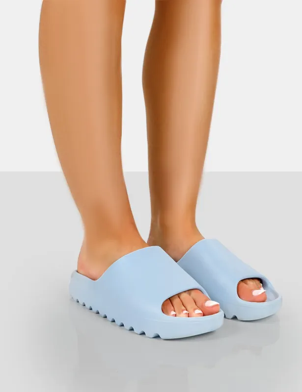 Brady Baby Blue Rubber Flat Slider Sandals sold by Public Desire