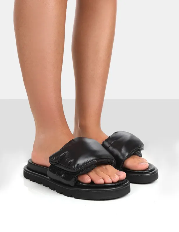 Sweeter Black Nylon Padded Slide Sandals sold by Public Desire