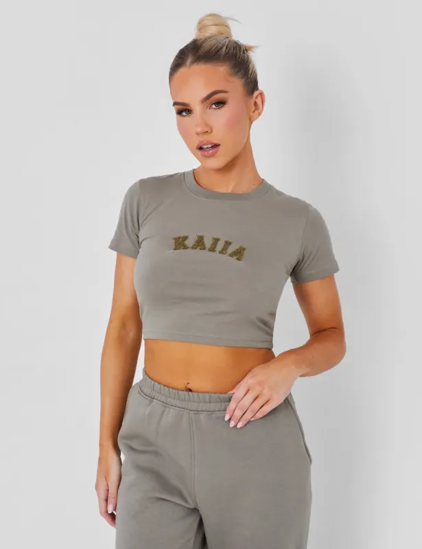 Kaiia Slogan Baby Tee Khaki sold by Public Desire