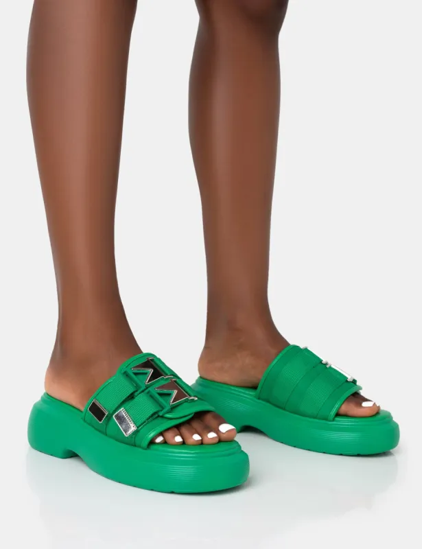 Trace Green Buckle Mule Chunky Sandals sold by Public Desire