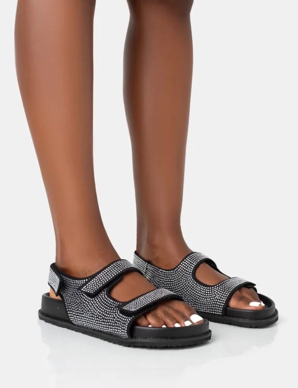 ChiChi Black Diamante Double Strap Dad Sandals sold by Public Desire