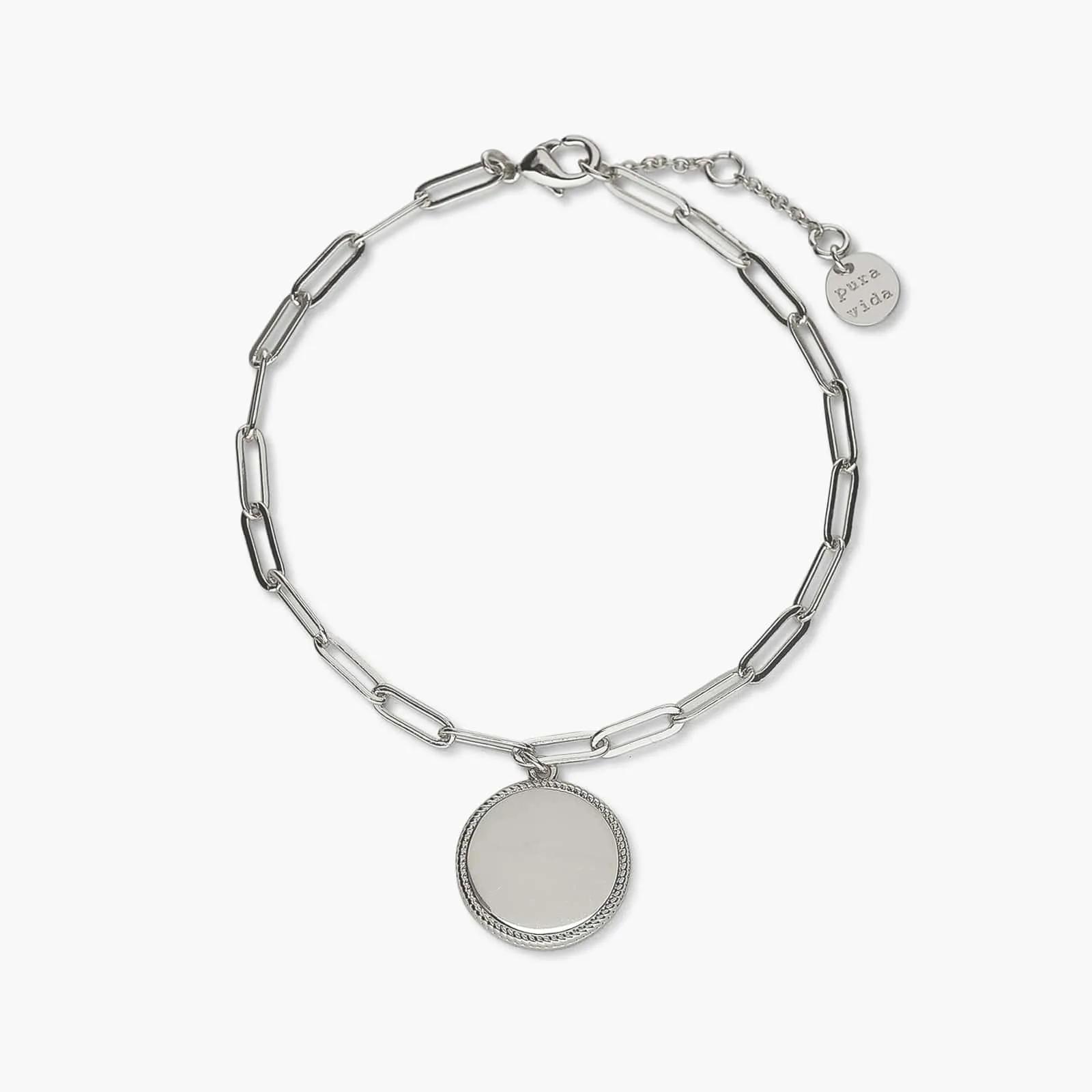 Engravable Coin Paperclip Chain Bracelet sold by Pura Vida