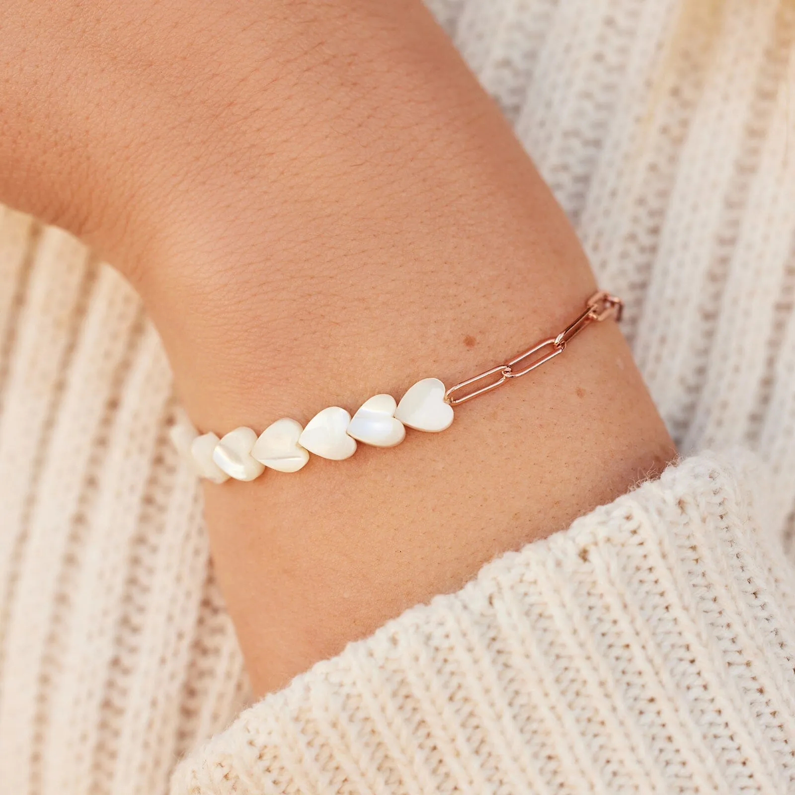 Pearl Heart Paperclip Chain Stretch Bracelet sold by Pura Vida product image thumbnail 5