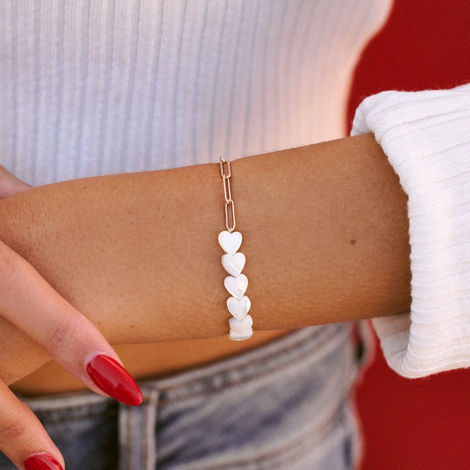 Pearl Heart Paperclip Chain Stretch Bracelet sold by Pura Vida product image thumbnail 3
