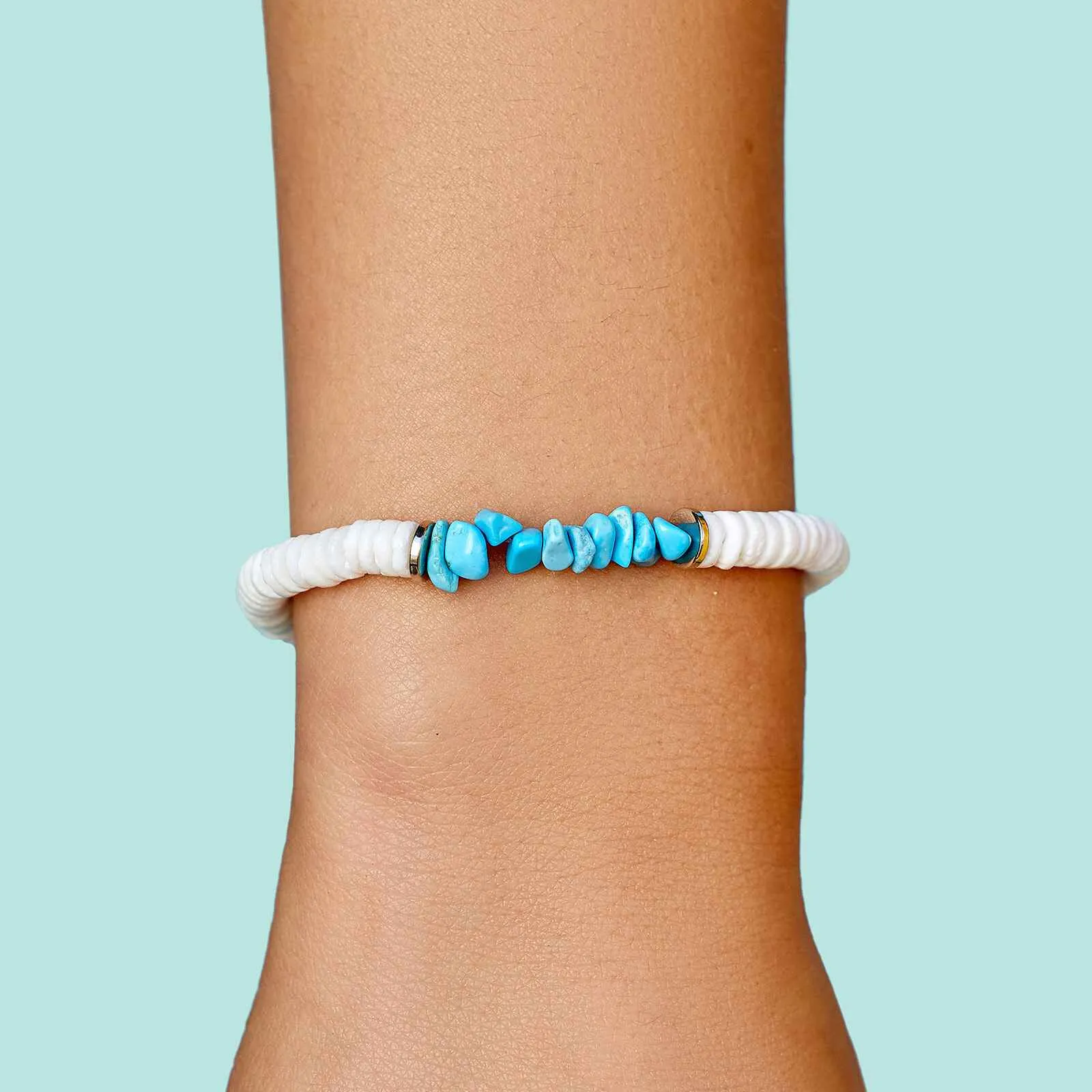 Puka Shell and Turquoise Chip Stretch Bracelet sold by Pura Vida product image thumbnail 2