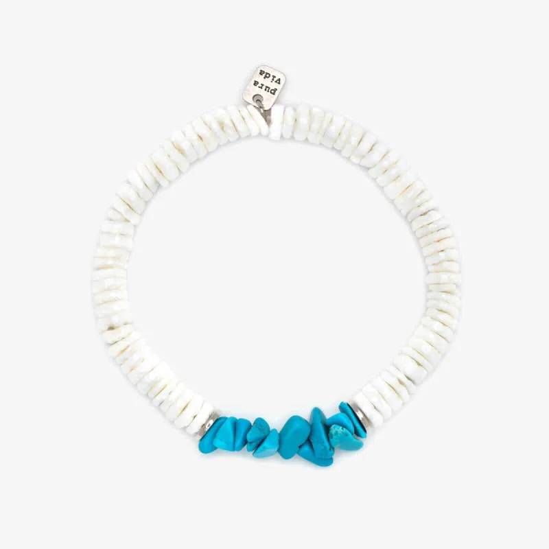 Puka Shell and Turquoise Chip Stretch Bracelet sold by Pura Vida