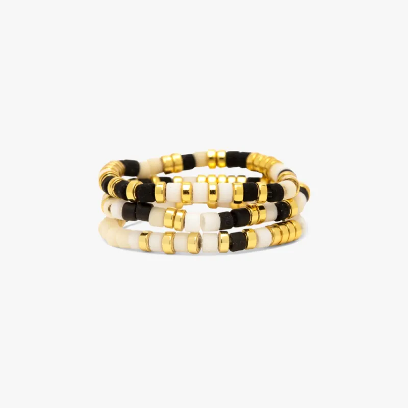 Monochrome Stretch Ring Set of 3 sold by Pura Vida