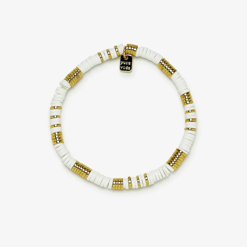 Gold & White Pisa Stretch Bracelet sold by Pura Vida