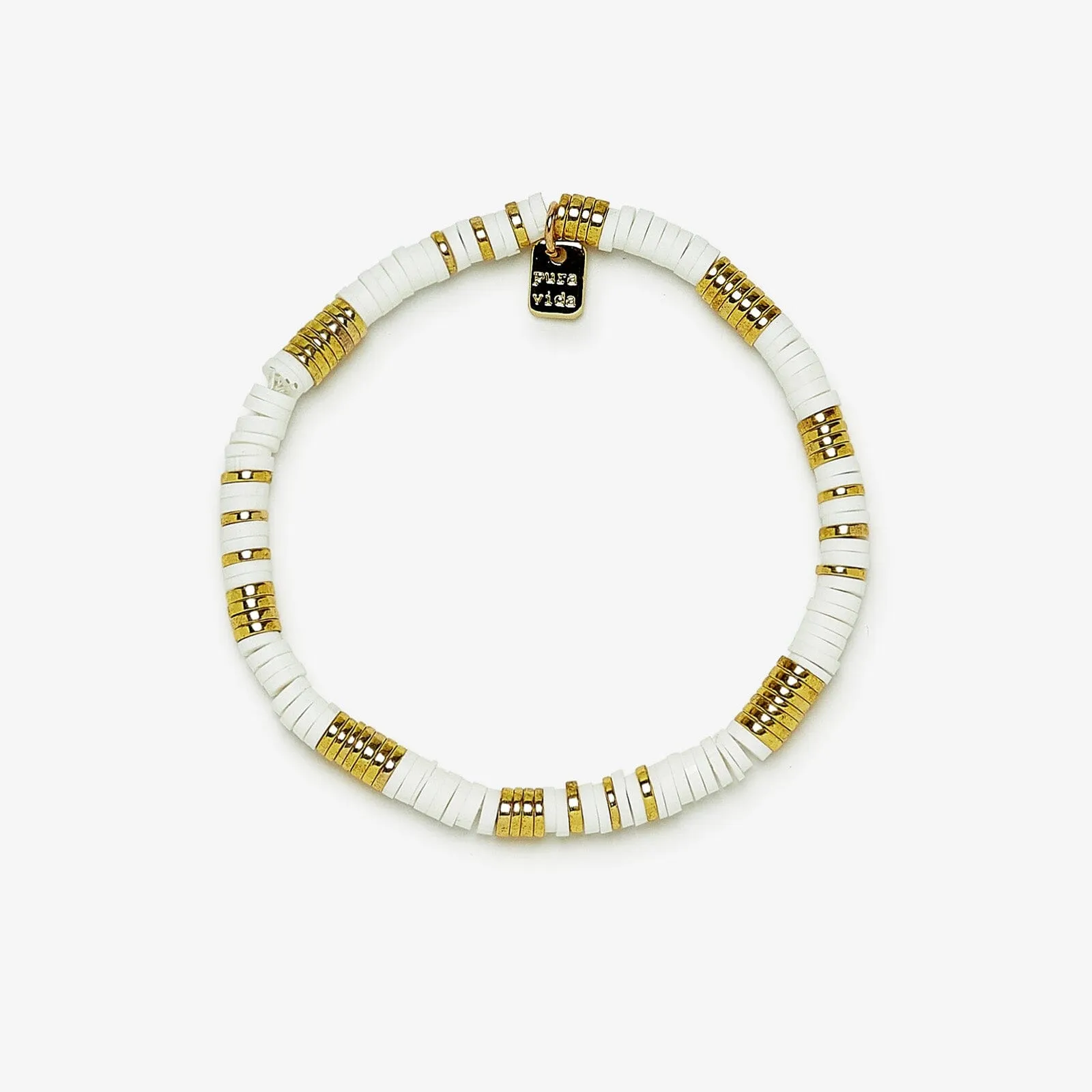 Gold & White Pisa Stretch Bracelet sold by Pura Vida
