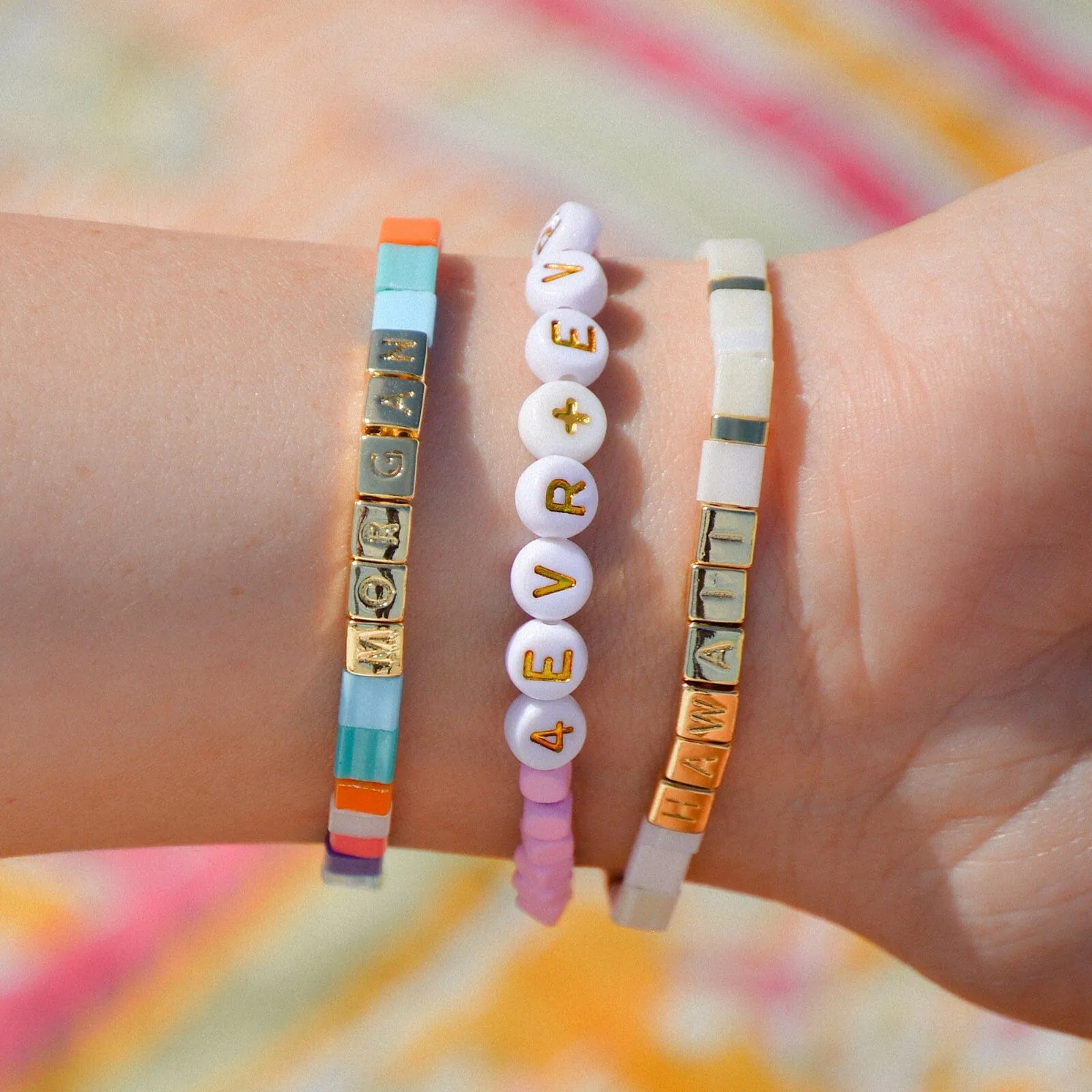 Cream Tile Bead Gold Stretch Bracelet sold by Pura Vida product image thumbnail 2