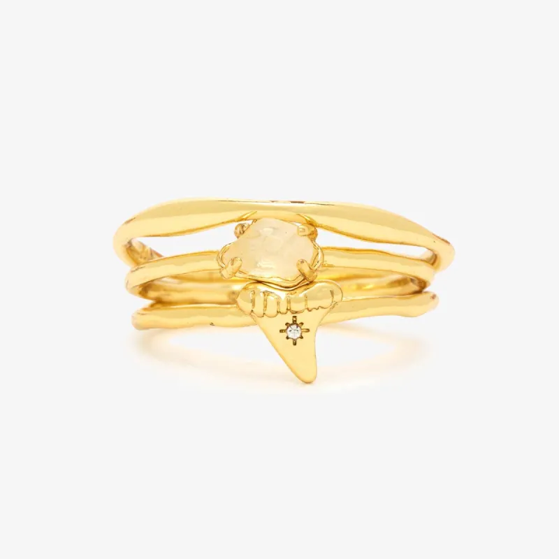 Gold Shark Tooth Ring Stack sold by Pura Vida