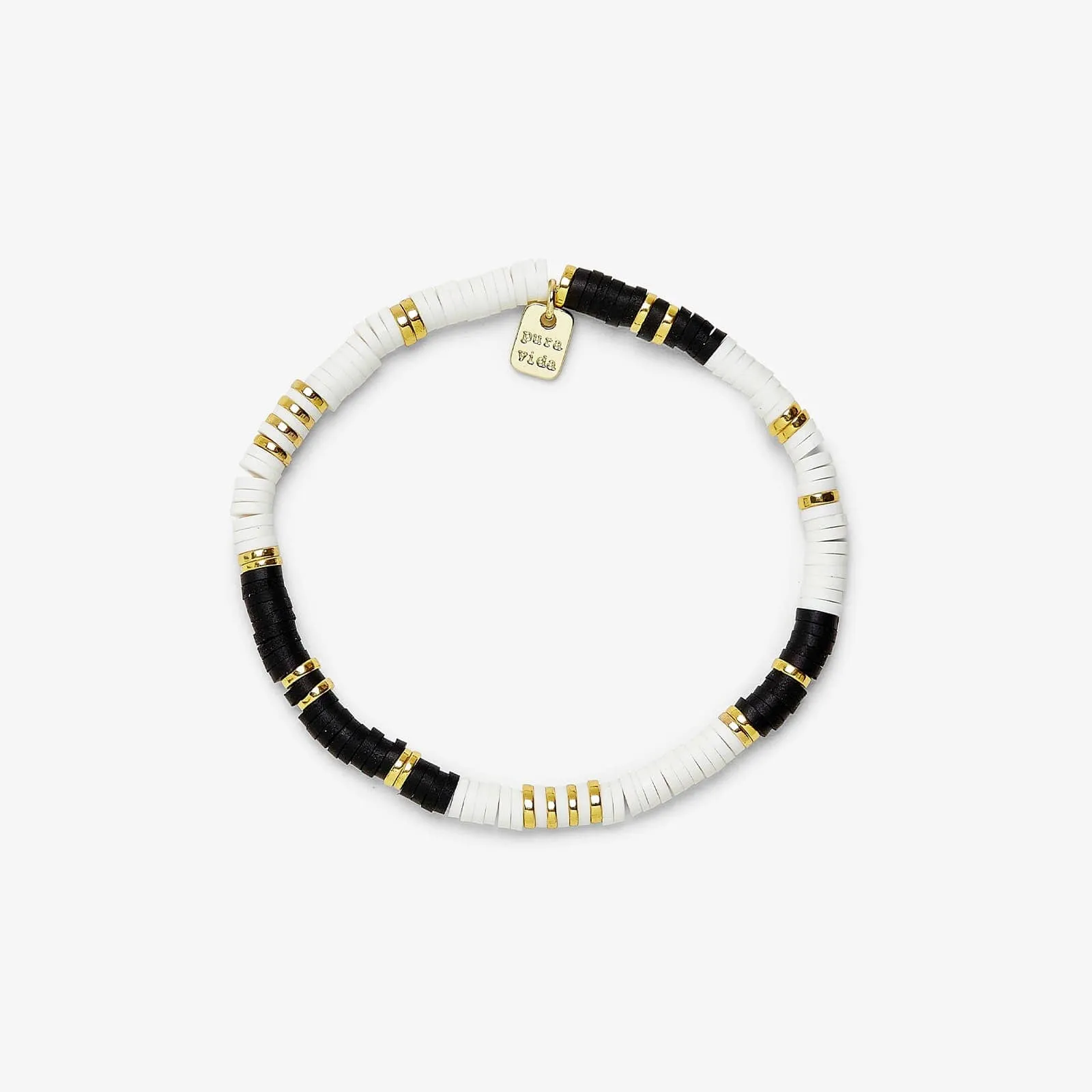 Black & White Disc Stretch Bracelet sold by Pura Vida