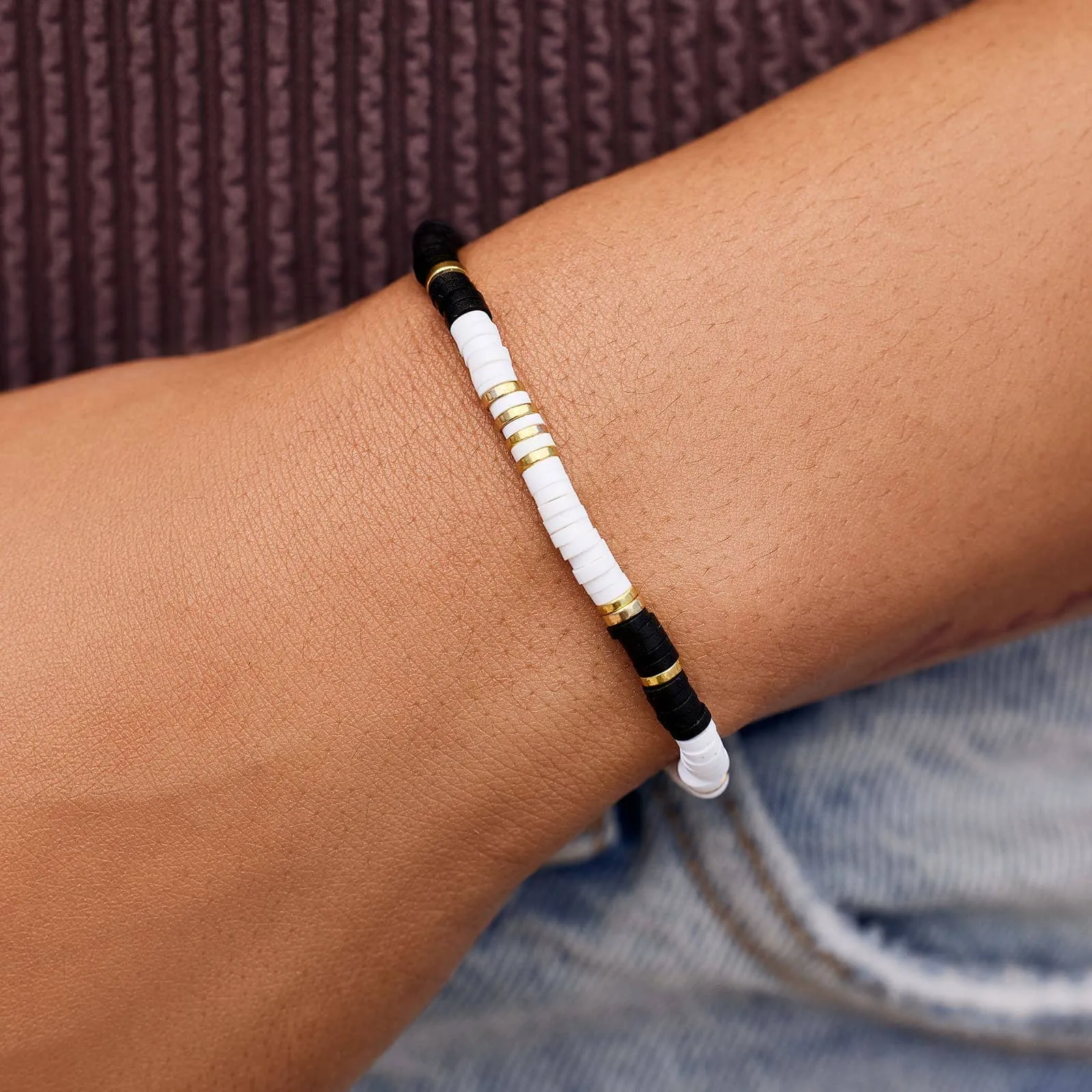 Black & White Disc Stretch Bracelet sold by Pura Vida product image thumbnail 4