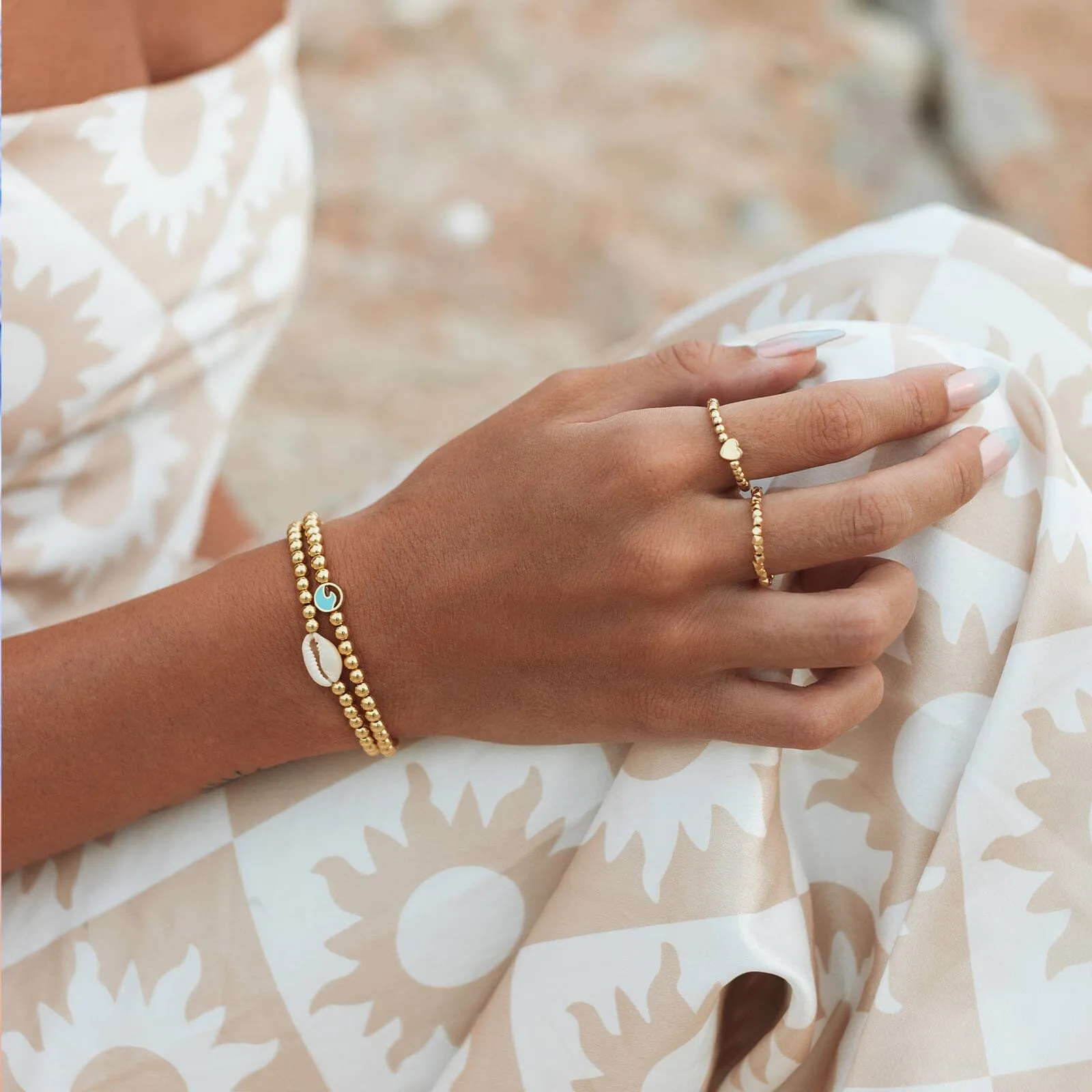 Enamel Wave Gold Bead Stretch Bracelet sold by Pura Vida product image thumbnail 3