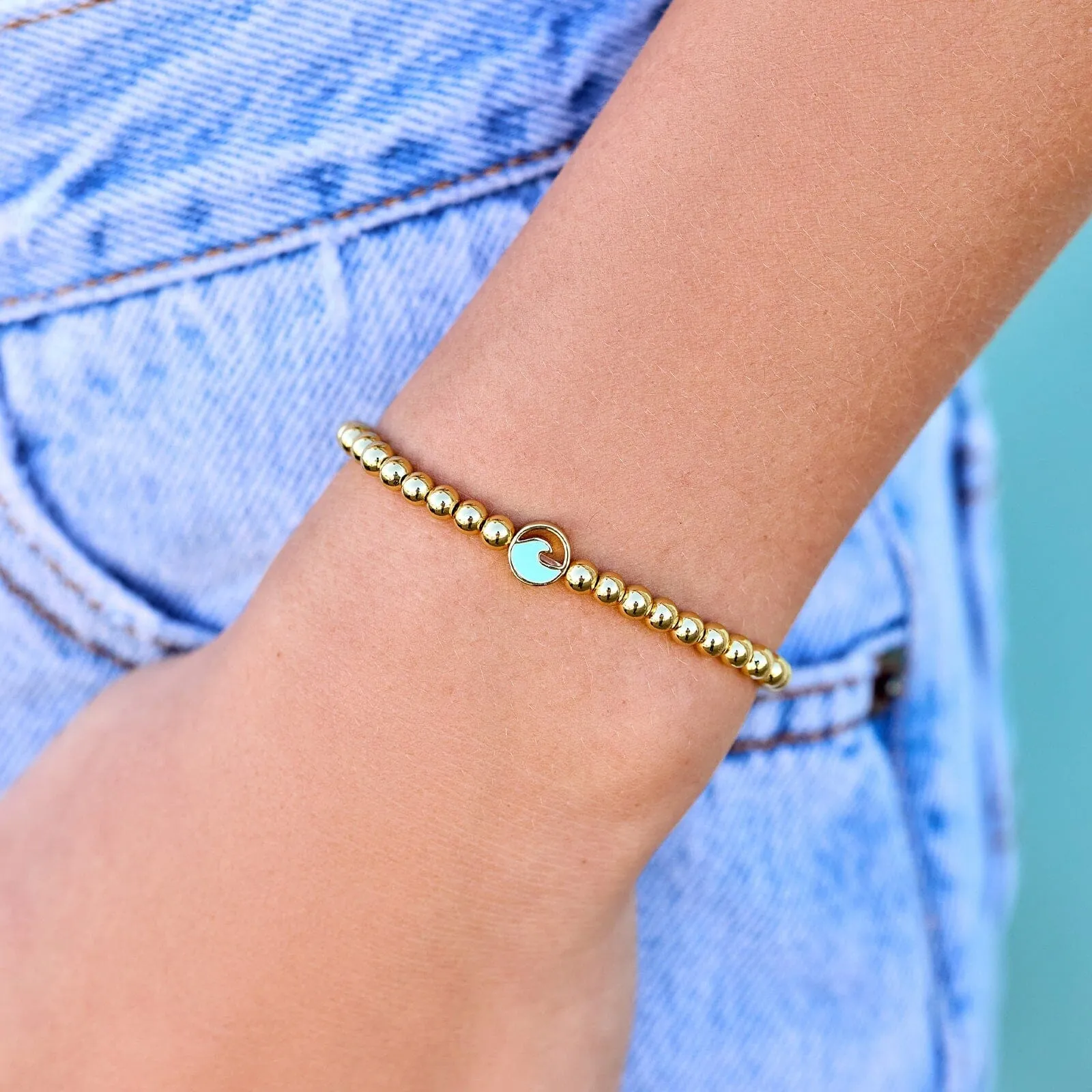 Enamel Wave Gold Bead Stretch Bracelet sold by Pura Vida product image thumbnail 2