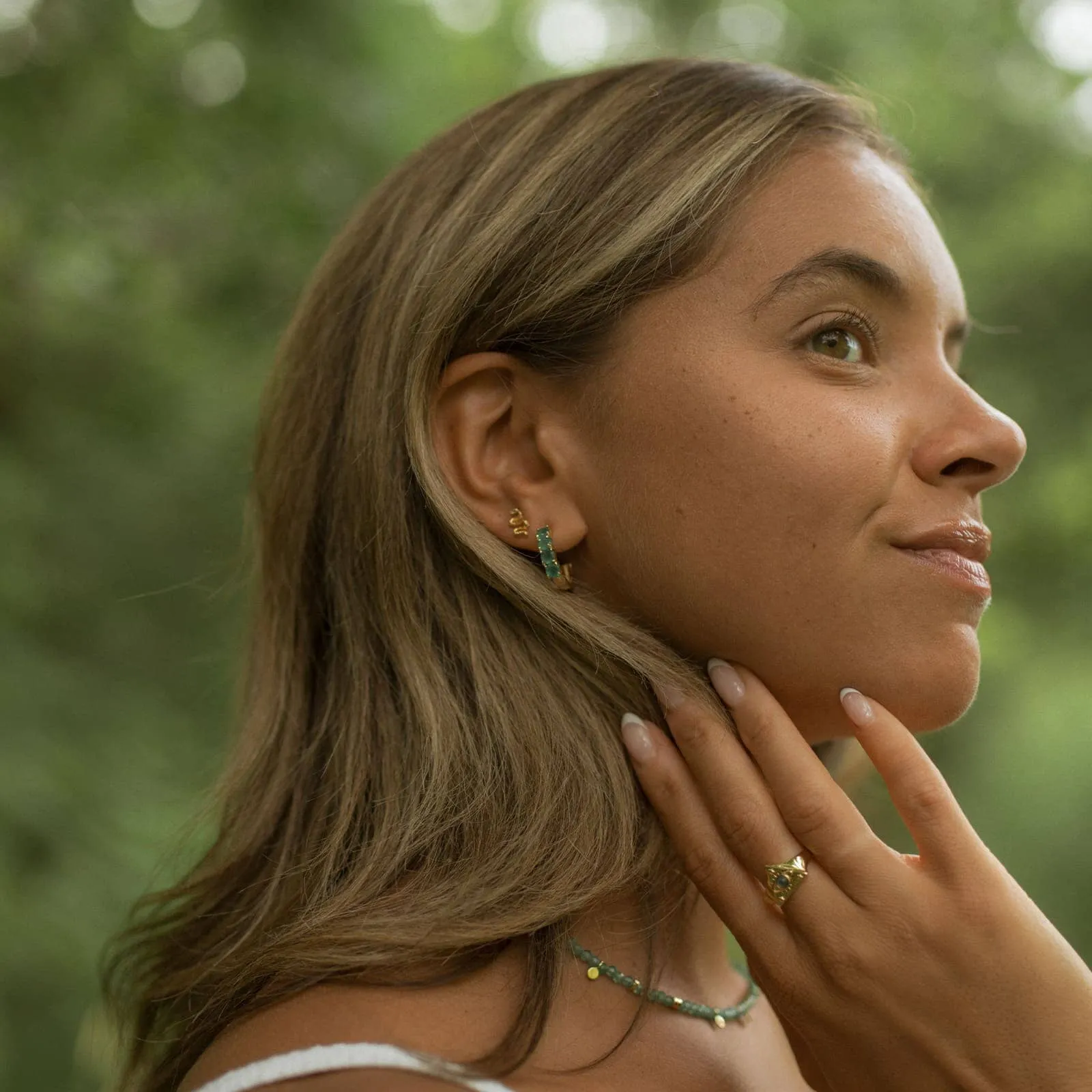 Raw Emerald Hoop Earrings sold by Pura Vida product image thumbnail 5