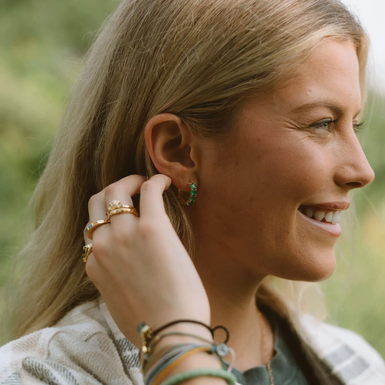 Raw Emerald Hoop Earrings sold by Pura Vida product image thumbnail 3