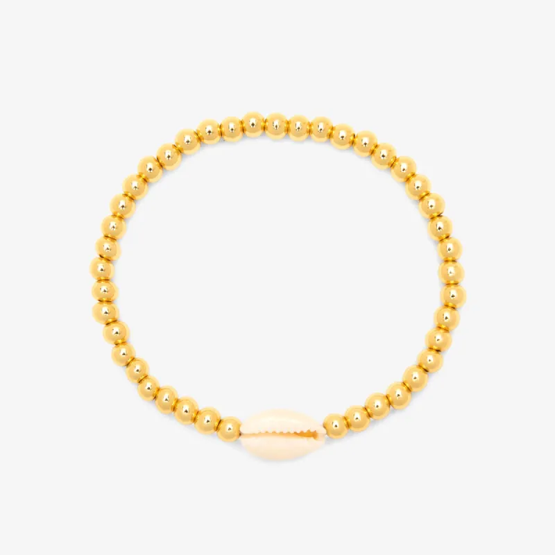 Cowrie Gold Bead Stretch Bracelet sold by Pura Vida