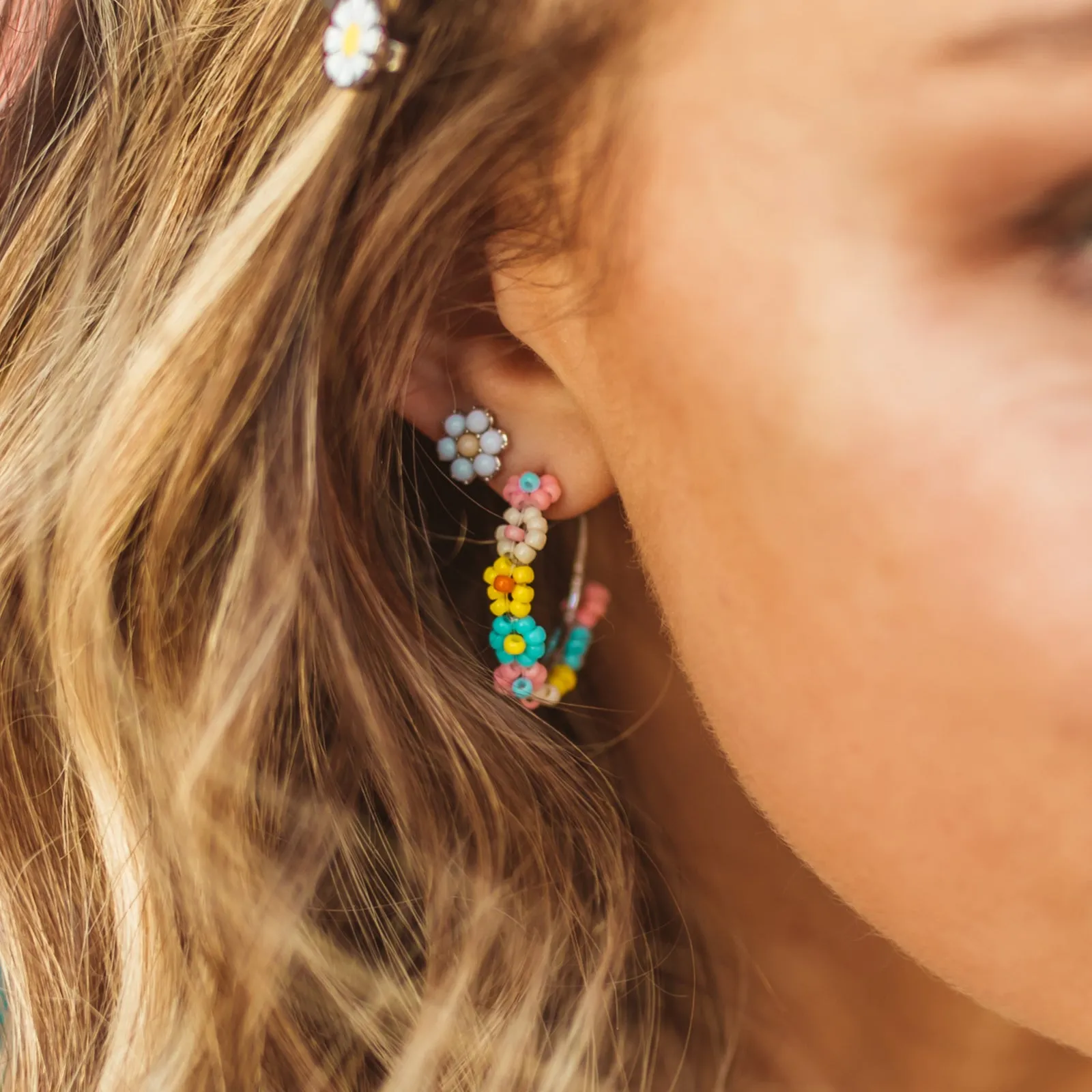 Beaded Flower Hoop Earrings sold by Pura Vida product image thumbnail 5