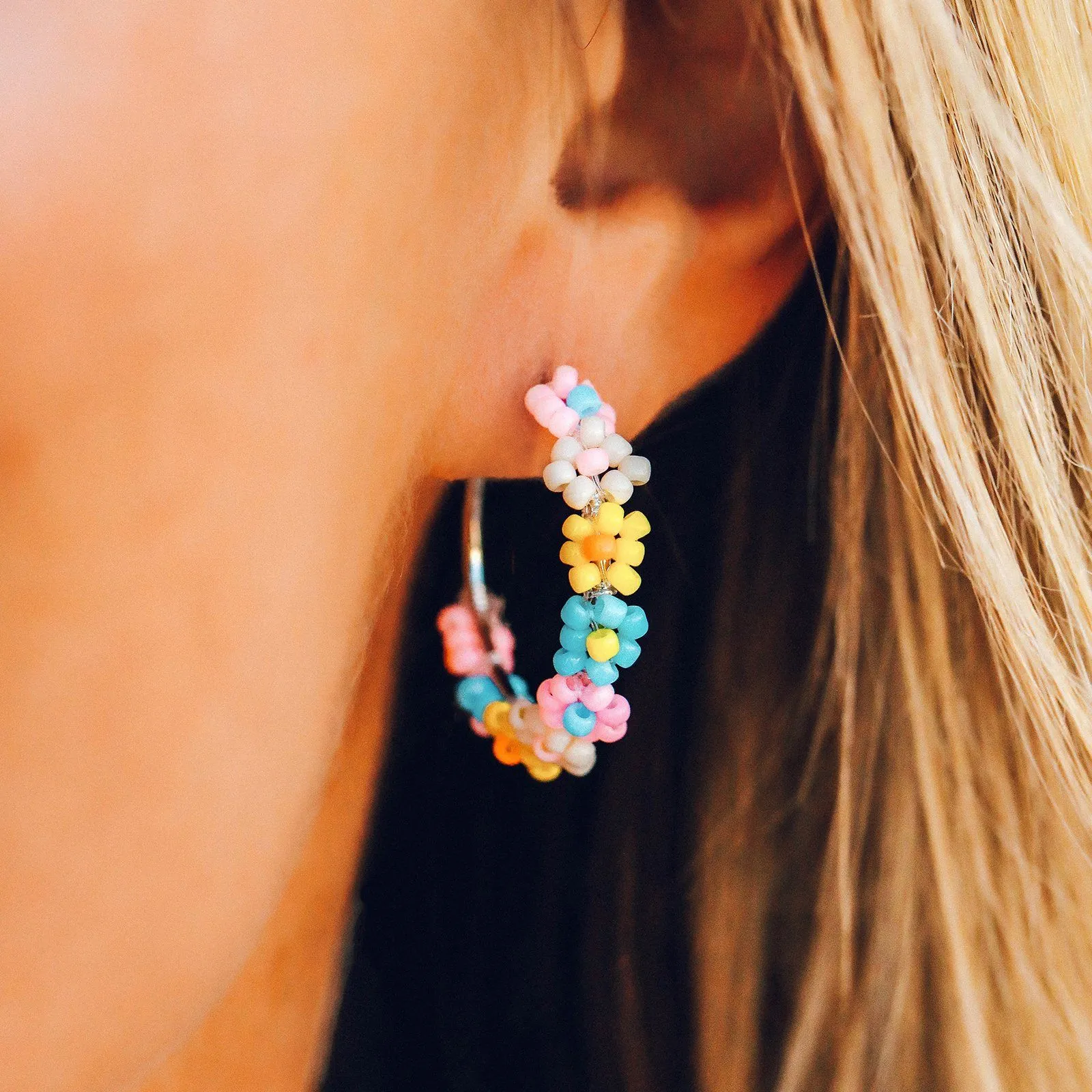 Beaded Flower Hoop Earrings sold by Pura Vida product image thumbnail 3
