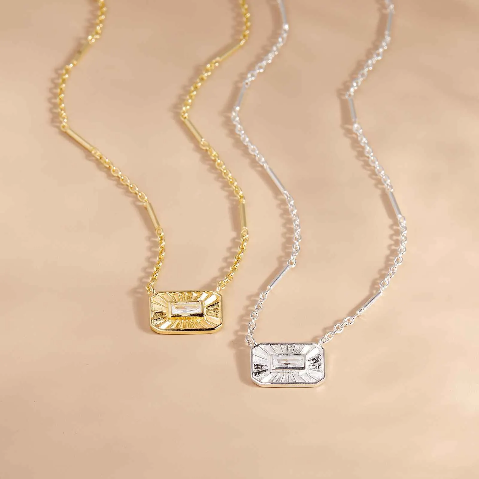 Silver Baguette Sunburst Pendant Necklace sold by Pura Vida product image thumbnail 4