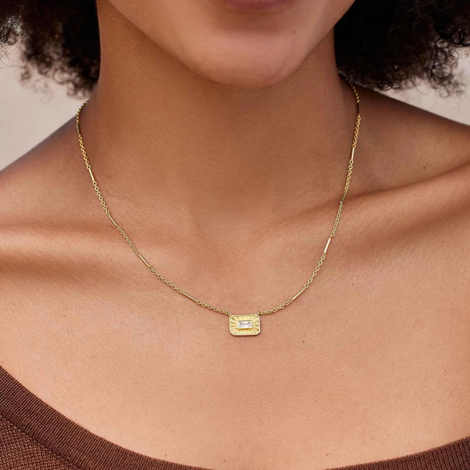 Silver Baguette Sunburst Pendant Necklace sold by Pura Vida product image thumbnail 2