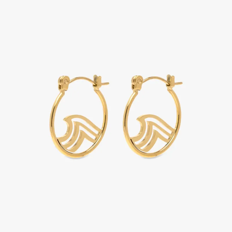 Surfrider Gold Wave Hoop Earrings sold by Pura Vida