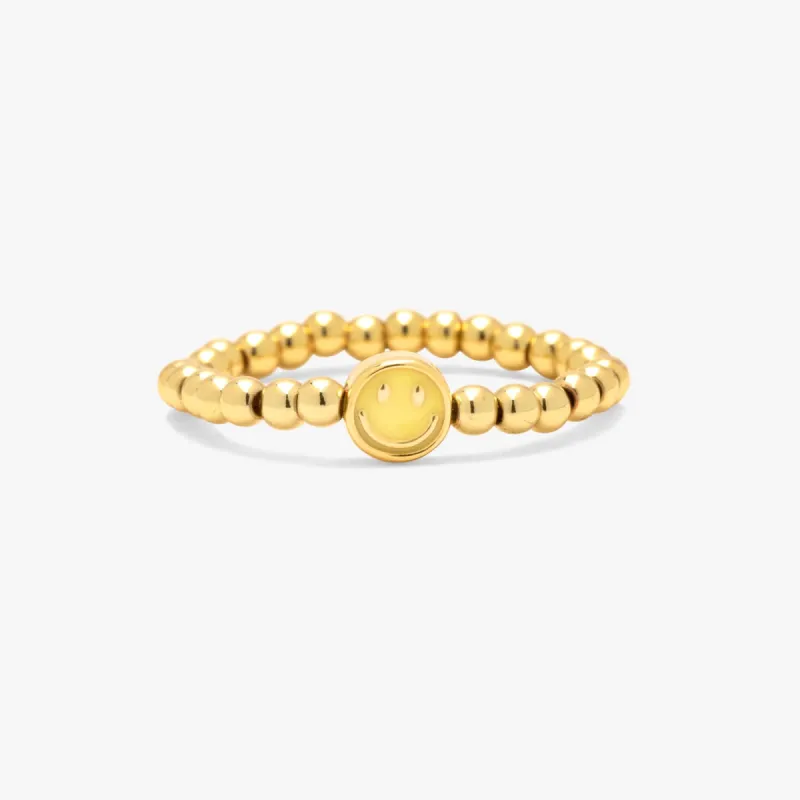 Happy Face Gold Bead Stretch Ring sold by Pura Vida