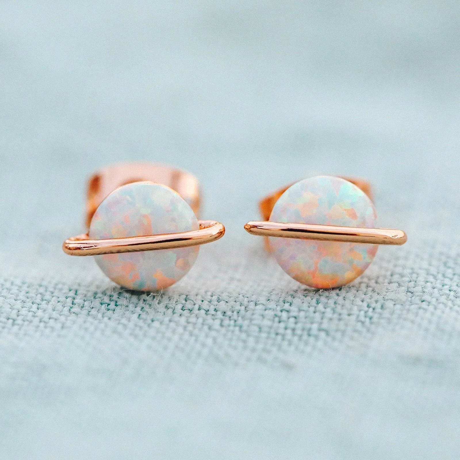 Rose Gold Opal Saturn Stud Earrings sold by Pura Vida product image thumbnail 3