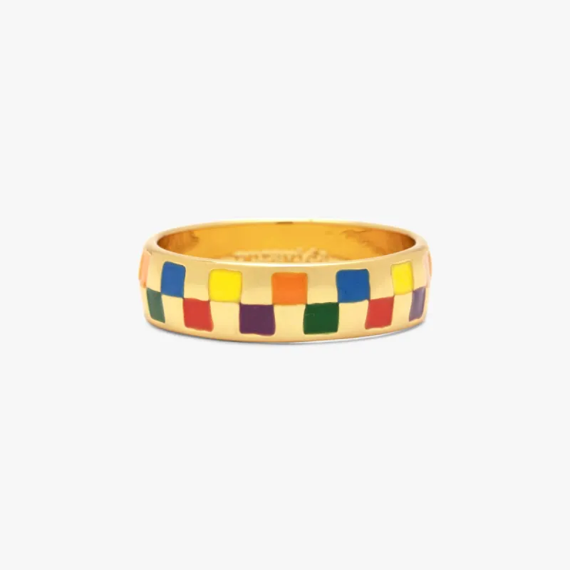 Rainbow Checkerboard Ring sold by Pura Vida