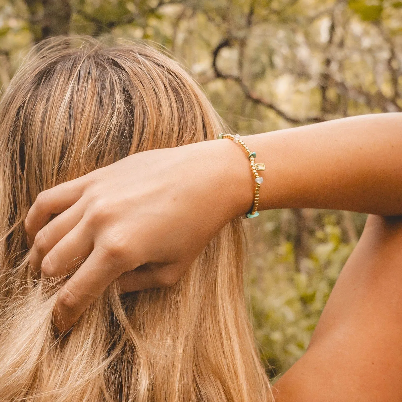 Gold Bead and Stone Chip Stretch Bracelet sold by Pura Vida product image thumbnail 3