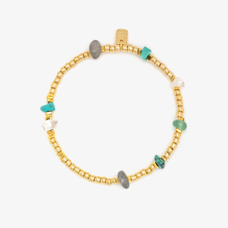 Gold Bead and Stone Chip Stretch Bracelet sold by Pura Vida