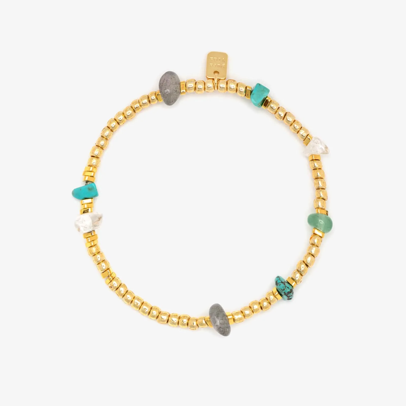 Gold Bead and Stone Chip Stretch Bracelet sold by Pura Vida