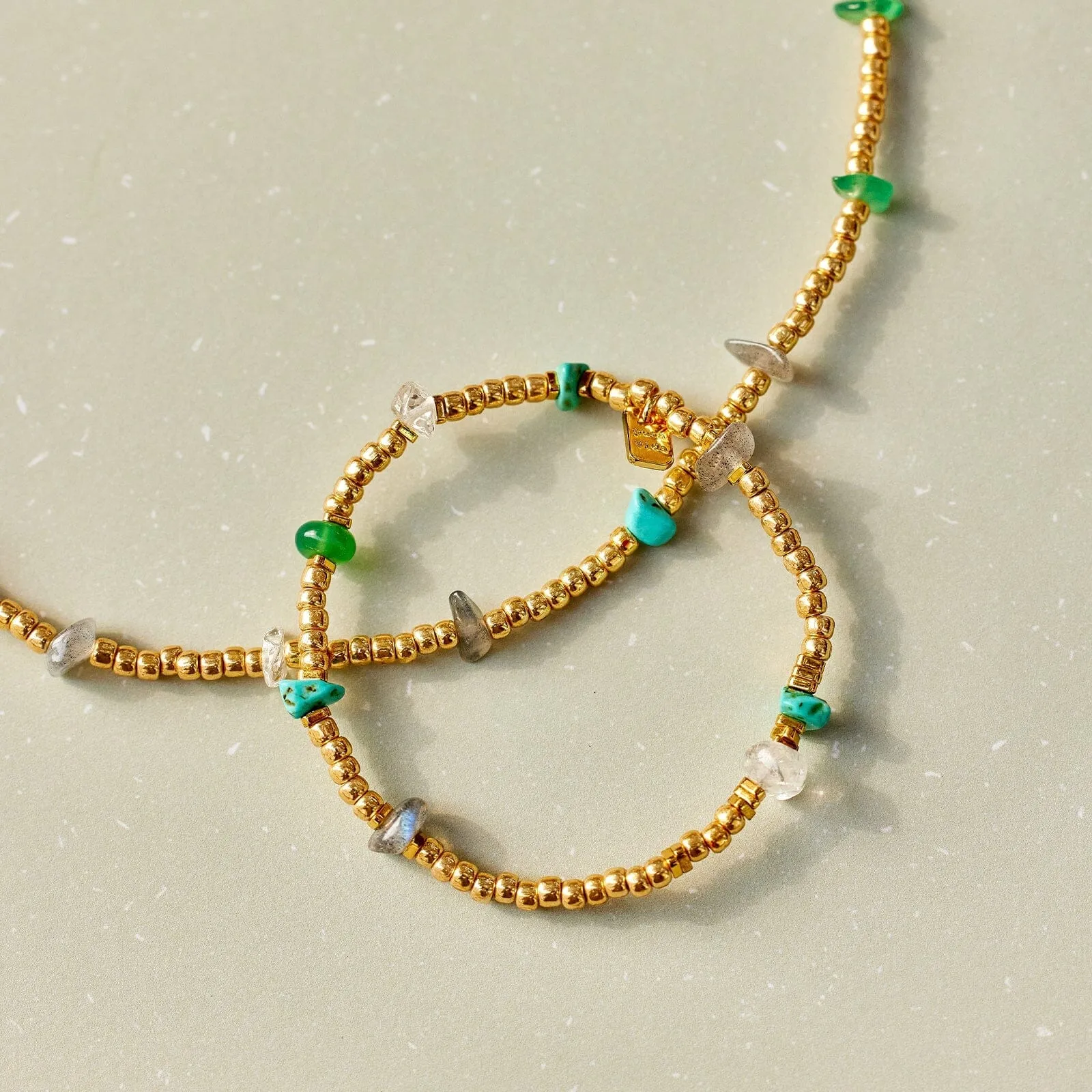 Gold Bead and Stone Chip Stretch Bracelet sold by Pura Vida product image thumbnail 4