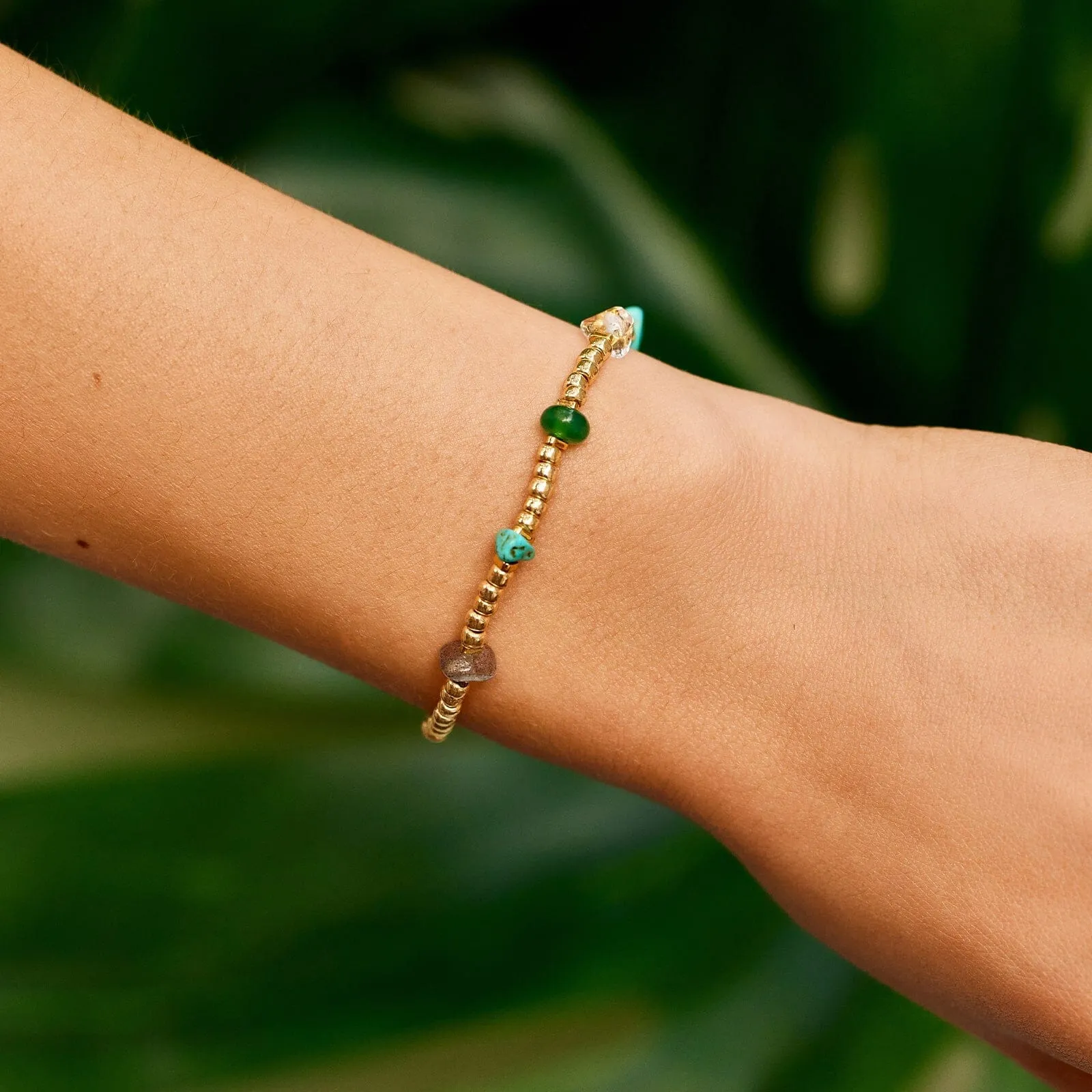 Gold Bead and Stone Chip Stretch Bracelet sold by Pura Vida product image thumbnail 2