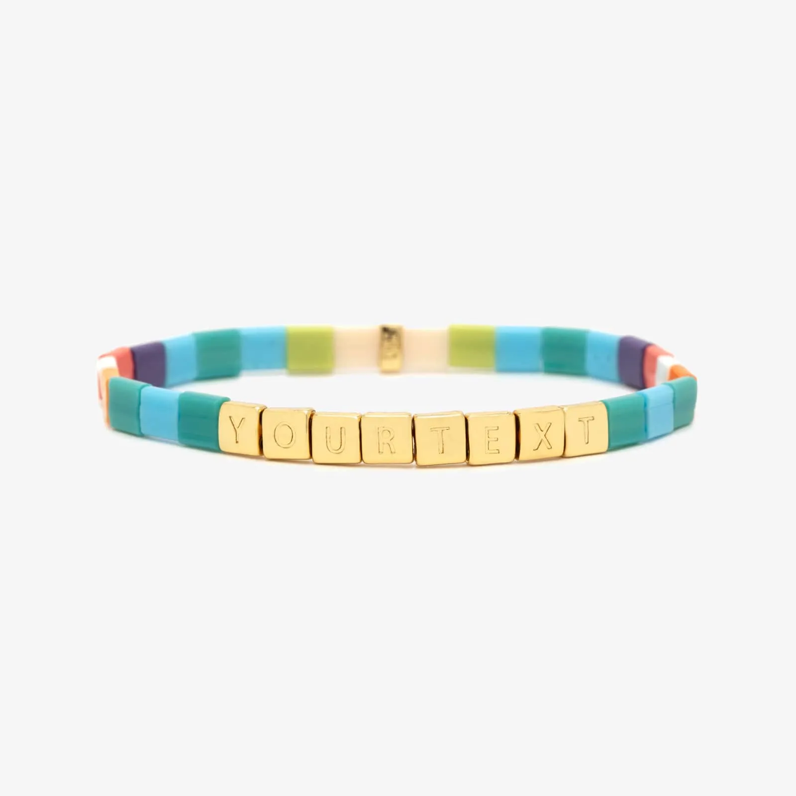 Rainbow Tile Bead Gold Stretch Bracelet sold by Pura Vida