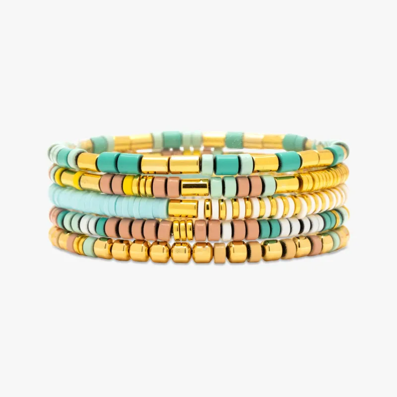Salty Air Seed Bead Stretch Bracelet Set of 5 made by Pura Vida