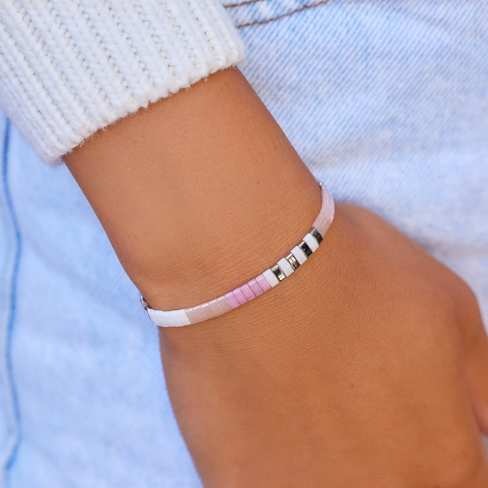 Boarding for Breast Cancer Tile Bead Stretch Bracelet sold by Pura Vida product image thumbnail 5