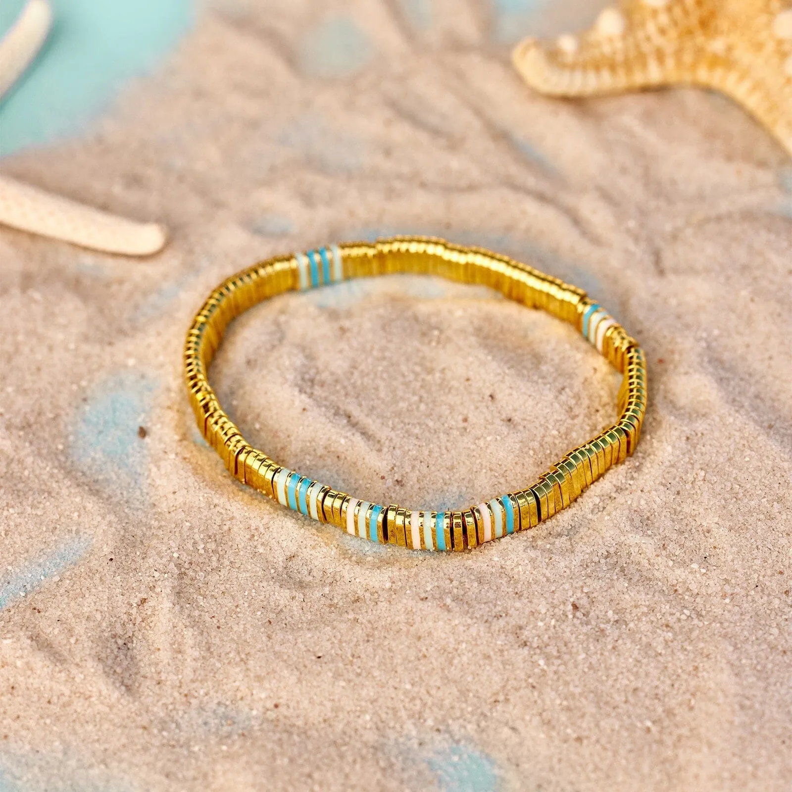 Metal and Enamel Gold Stretch Bracelet sold by Pura Vida product image thumbnail 5