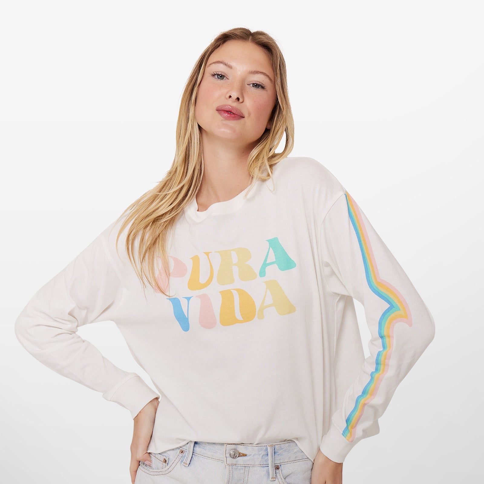 Rainbow Wave Long Sleeve Boxy Tee sold by Pura Vida product image thumbnail 5