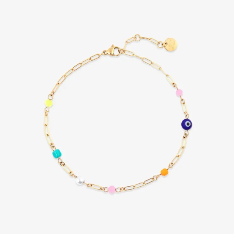 Salina Mixed Bead Paperclip Chain Anklet sold by Pura Vida