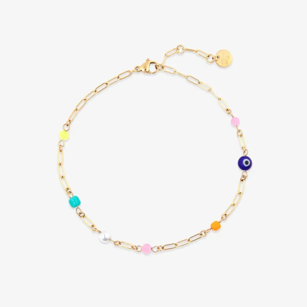 Salina Mixed Bead Paperclip Chain Anklet sold by Pura Vida