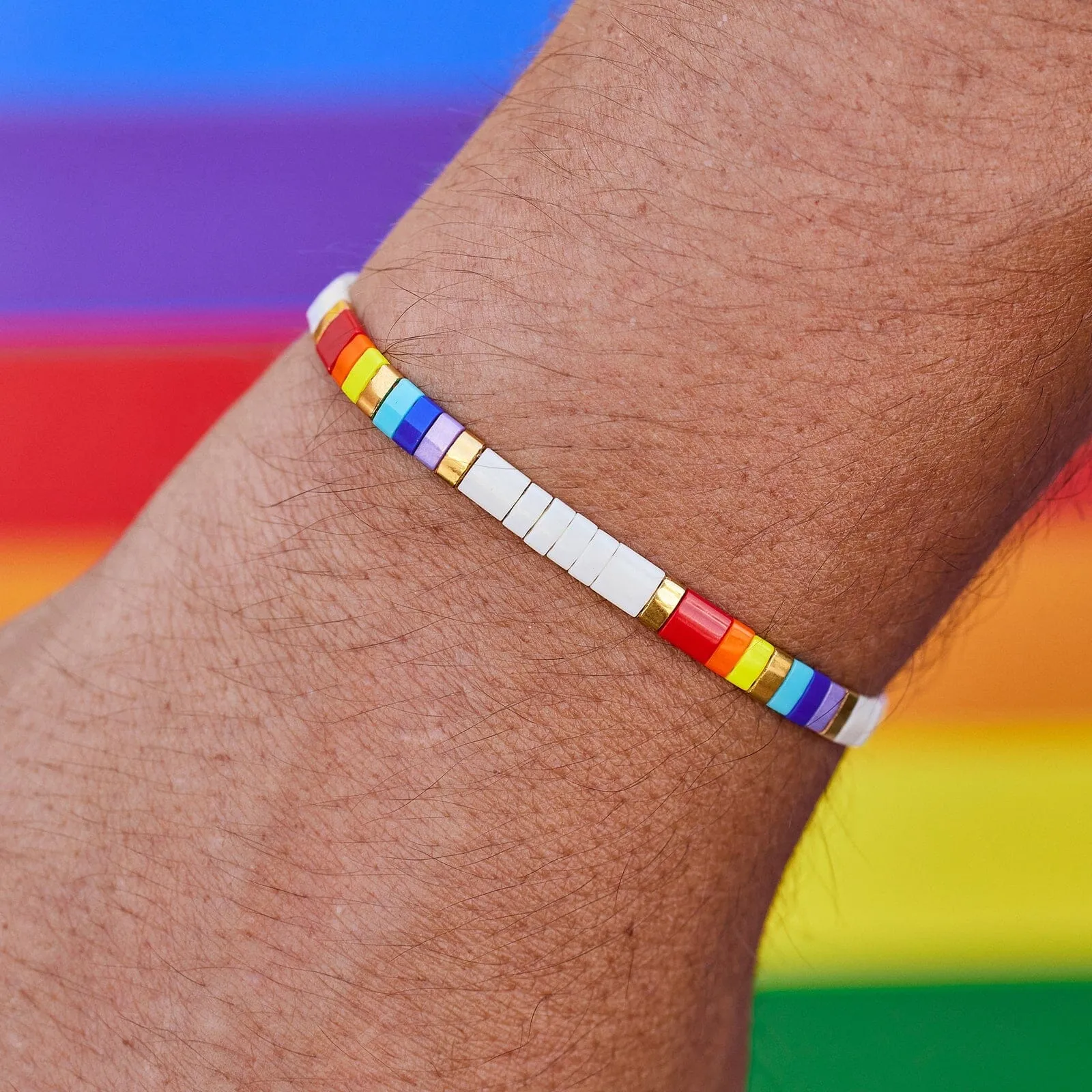 Rainbow Tile Bead Stretch Bracelet sold by Pura Vida product image thumbnail 3